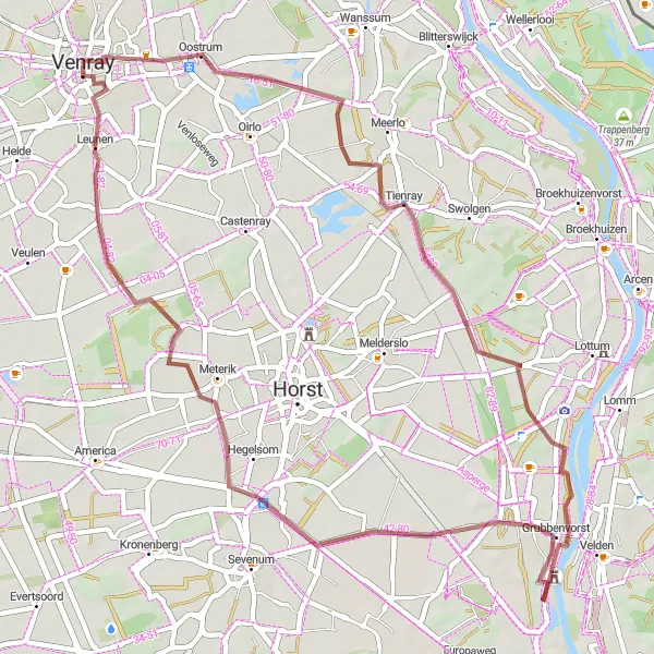 Map miniature of "Leunen Gravel Loop" cycling inspiration in Limburg (NL), Netherlands. Generated by Tarmacs.app cycling route planner