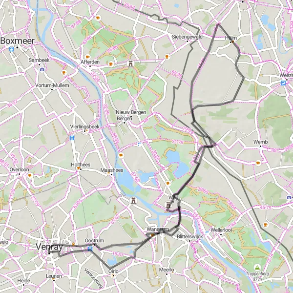 Map miniature of "Well and Wanssum Road Adventure" cycling inspiration in Limburg (NL), Netherlands. Generated by Tarmacs.app cycling route planner