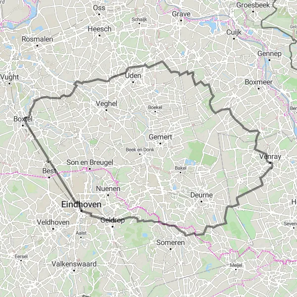 Miniatuurkaart van de fietsinspiratie "Lange wegfietsroute Venray - Wilbertoord" in Limburg (NL), Netherlands. Gemaakt door de Tarmacs.app fietsrouteplanner