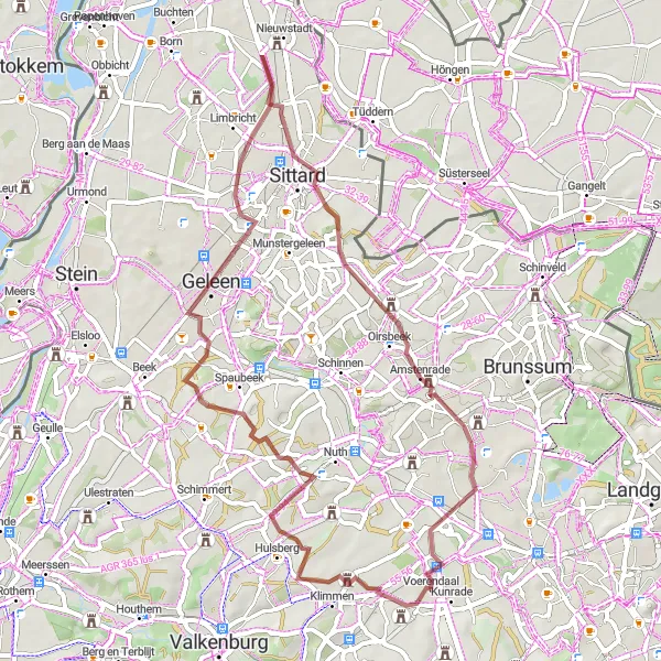 Map miniature of "Gravel Route - Voerendaal to Hunnecum" cycling inspiration in Limburg (NL), Netherlands. Generated by Tarmacs.app cycling route planner