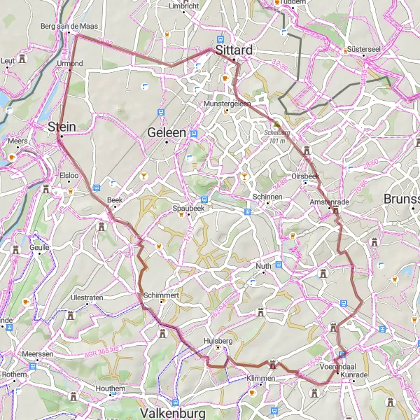 Map miniature of "Gravel Route - Exploring the Scenic Routes of Voerendaal" cycling inspiration in Limburg (NL), Netherlands. Generated by Tarmacs.app cycling route planner