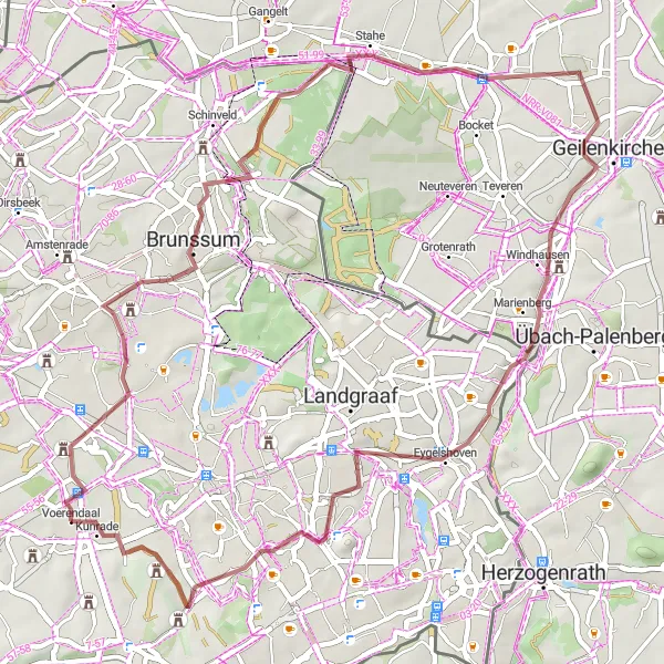 Map miniature of "Gravel Route - Exploring Voerendaal and Surroundings" cycling inspiration in Limburg (NL), Netherlands. Generated by Tarmacs.app cycling route planner