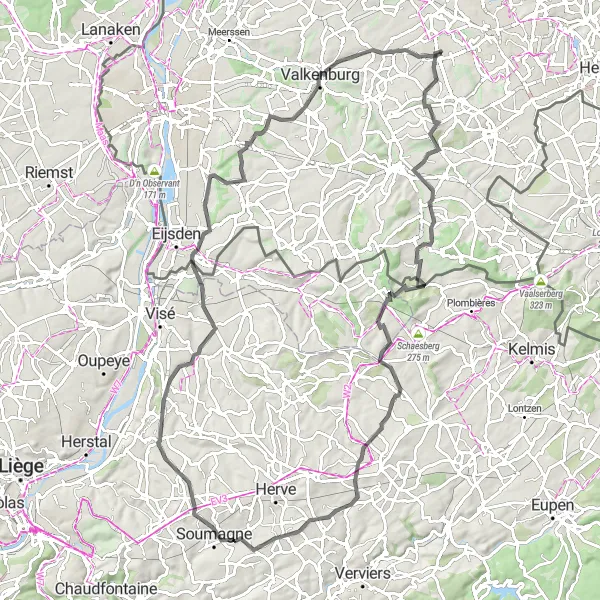 Miniatuurkaart van de fietsinspiratie "Avontuurlijke tocht door Limburgse heuvels" in Limburg (NL), Netherlands. Gemaakt door de Tarmacs.app fietsrouteplanner