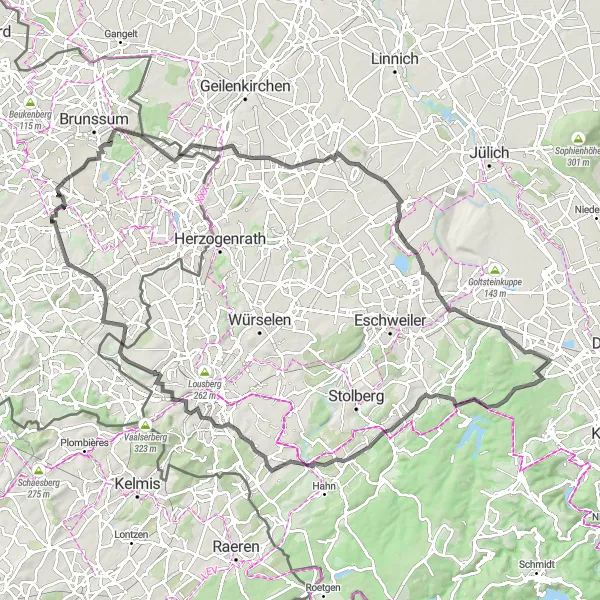Miniatuurkaart van de fietsinspiratie "Uitdagende fietsroute door Limburg" in Limburg (NL), Netherlands. Gemaakt door de Tarmacs.app fietsrouteplanner