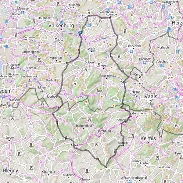 Map miniature of "Road Route - Voerendaal to Mingersborg" cycling inspiration in Limburg (NL), Netherlands. Generated by Tarmacs.app cycling route planner