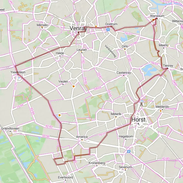 Map miniature of "The Gravel Trail of Tienray" cycling inspiration in Limburg (NL), Netherlands. Generated by Tarmacs.app cycling route planner