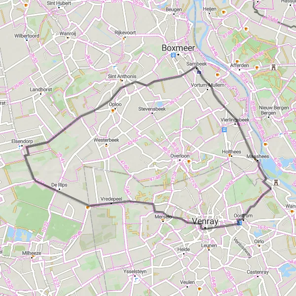 Map miniature of "Oostrum Loop" cycling inspiration in Limburg (NL), Netherlands. Generated by Tarmacs.app cycling route planner