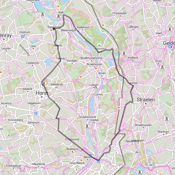 Miniatuurkaart van de fietsinspiratie "Rivierlandschap en Historie Ontdekkingstocht" in Limburg (NL), Netherlands. Gemaakt door de Tarmacs.app fietsrouteplanner