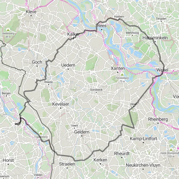 Map miniature of "The Rhine and Delights Route" cycling inspiration in Limburg (NL), Netherlands. Generated by Tarmacs.app cycling route planner