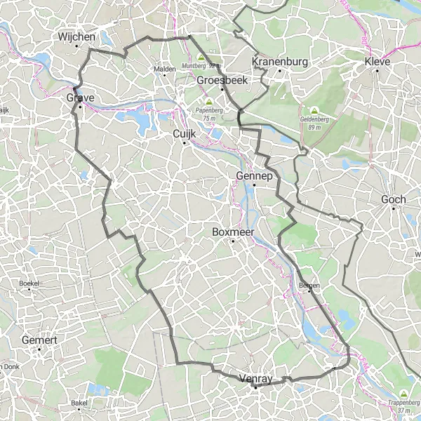 Miniatuurkaart van de fietsinspiratie "Rondje Wanssum naar Grave en terug" in Limburg (NL), Netherlands. Gemaakt door de Tarmacs.app fietsrouteplanner