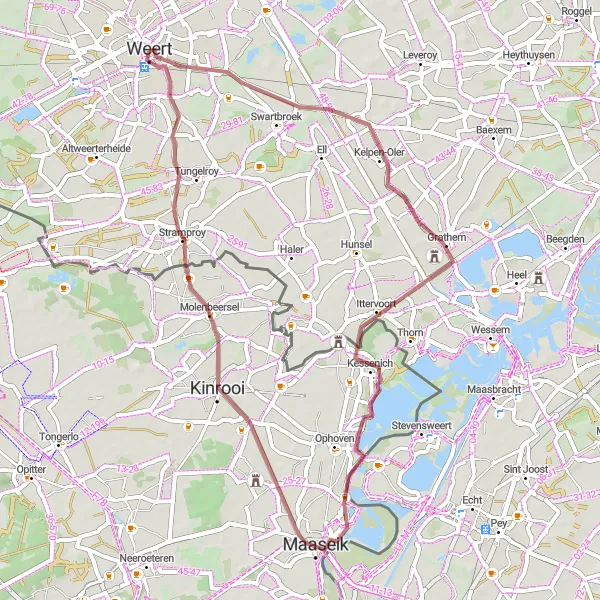 Miniatuurkaart van de fietsinspiratie "Gravelavontuur rond Maaseik en Weert" in Limburg (NL), Netherlands. Gemaakt door de Tarmacs.app fietsrouteplanner