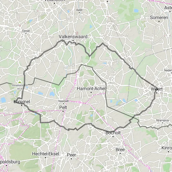 Map miniature of "Scenic Adventure through Lindel, GlazenHuis, Loo, Leenderstrijp, and Kasteel Nijenborgh" cycling inspiration in Limburg (NL), Netherlands. Generated by Tarmacs.app cycling route planner