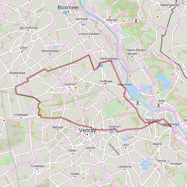Miniatuurkaart van de fietsinspiratie "Gravelroute vanuit Well naar Geijsteren" in Limburg (NL), Netherlands. Gemaakt door de Tarmacs.app fietsrouteplanner
