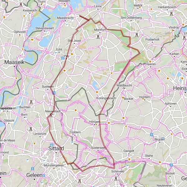 Miniatuurkaart van de fietsinspiratie "Gravelroute Montfort-Sint Joost" in Limburg (NL), Netherlands. Gemaakt door de Tarmacs.app fietsrouteplanner