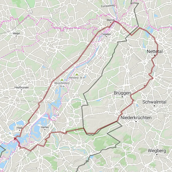 Miniatuurkaart van de fietsinspiratie "95 km grindwegroute rond Wessem" in Limburg (NL), Netherlands. Gemaakt door de Tarmacs.app fietsrouteplanner