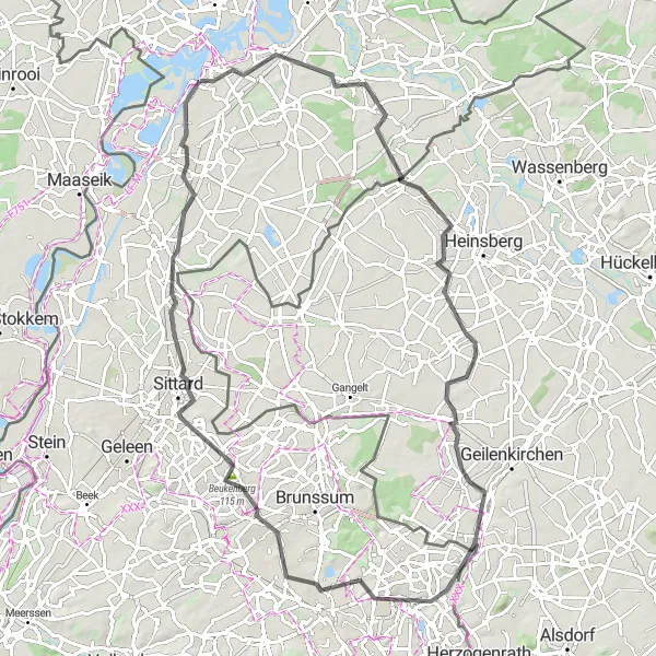 Miniatuurkaart van de fietsinspiratie "87 km wegfietsroute met uitdagende beklimmingen" in Limburg (NL), Netherlands. Gemaakt door de Tarmacs.app fietsrouteplanner