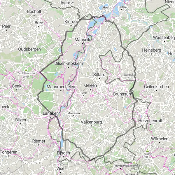 Map miniature of "From Augstijnenkerk to Thorn" cycling inspiration in Limburg (NL), Netherlands. Generated by Tarmacs.app cycling route planner
