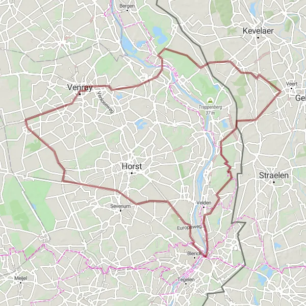 Miniatuurkaart van de fietsinspiratie "Graveltocht door Noord-Limburg" in Limburg (NL), Netherlands. Gemaakt door de Tarmacs.app fietsrouteplanner