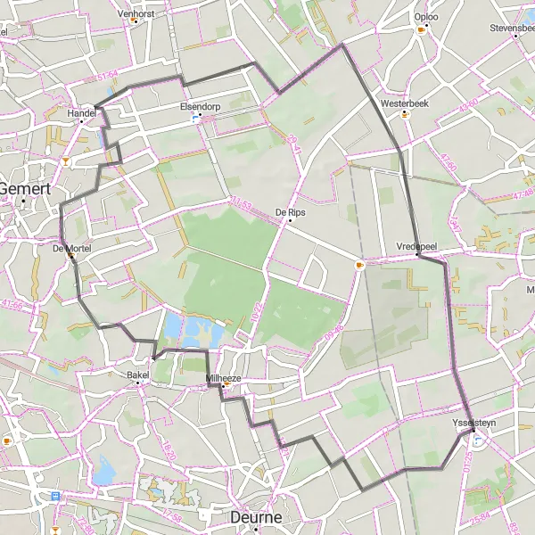 Miniatuurkaart van de fietsinspiratie "Ontdekkingstocht rond Ysselsteyn" in Limburg (NL), Netherlands. Gemaakt door de Tarmacs.app fietsrouteplanner