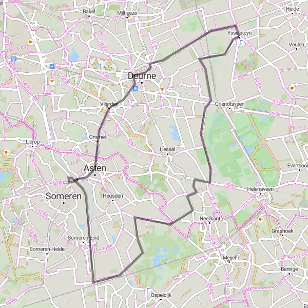Map miniature of "Ysselsteyn Delight" cycling inspiration in Limburg (NL), Netherlands. Generated by Tarmacs.app cycling route planner