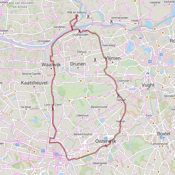 Miniatuurkaart van de fietsinspiratie "Gravelroute rond Kasteel Heusden" in Noord-Brabant, Netherlands. Gemaakt door de Tarmacs.app fietsrouteplanner