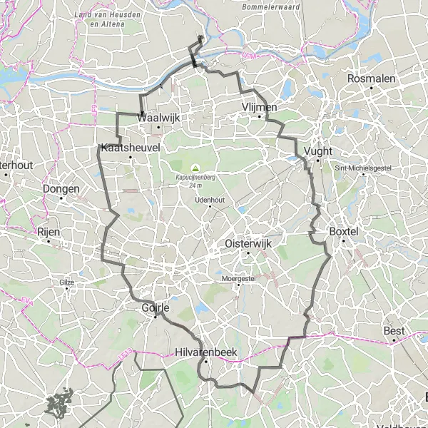 Map miniature of "Aalburg to Goirle Round-Trip" cycling inspiration in Noord-Brabant, Netherlands. Generated by Tarmacs.app cycling route planner