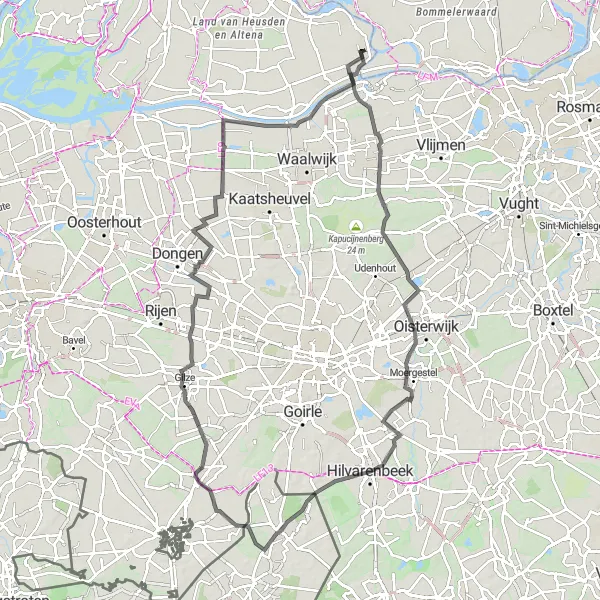 Miniatuurkaart van de fietsinspiratie "Avontuurlijke tocht door Brabantse natuur" in Noord-Brabant, Netherlands. Gemaakt door de Tarmacs.app fietsrouteplanner