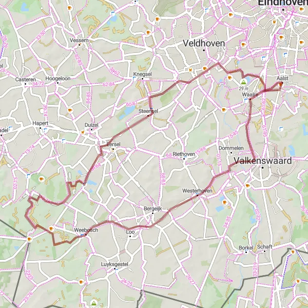 Map miniature of "Waalre Gravel Adventure" cycling inspiration in Noord-Brabant, Netherlands. Generated by Tarmacs.app cycling route planner