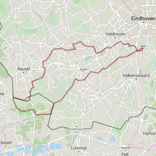 Map miniature of "The Gravel Adventure" cycling inspiration in Noord-Brabant, Netherlands. Generated by Tarmacs.app cycling route planner