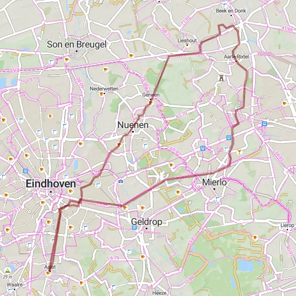 Miniatuurkaart van de fietsinspiratie "Opwetten en Het Broek Verkenningstocht" in Noord-Brabant, Netherlands. Gemaakt door de Tarmacs.app fietsrouteplanner