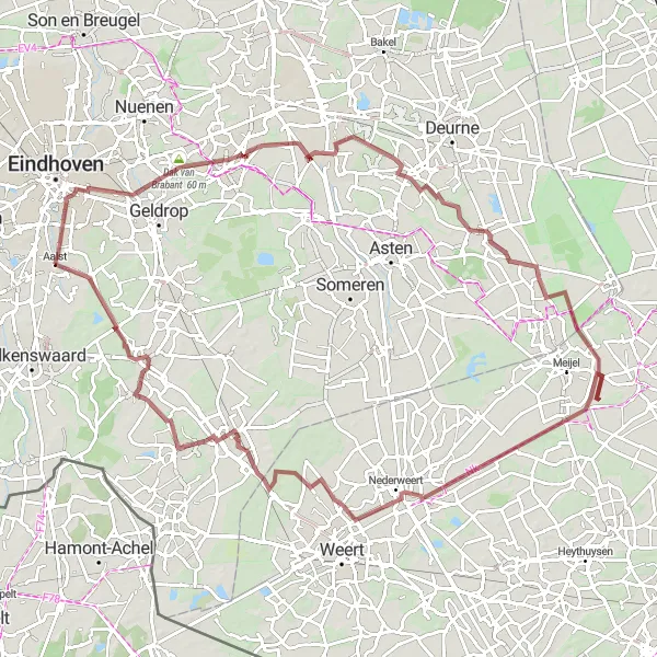 Miniatuurkaart van de fietsinspiratie "Avontuurlijk fietsen door Brabant" in Noord-Brabant, Netherlands. Gemaakt door de Tarmacs.app fietsrouteplanner