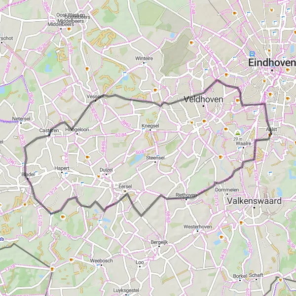 Miniatuurkaart van de fietsinspiratie "Fietsen rond Vessem" in Noord-Brabant, Netherlands. Gemaakt door de Tarmacs.app fietsrouteplanner