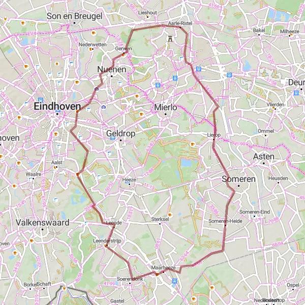 Map miniature of "The Gravel Adventure" cycling inspiration in Noord-Brabant, Netherlands. Generated by Tarmacs.app cycling route planner