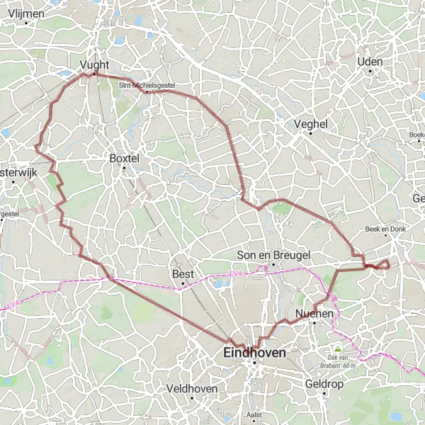 Map miniature of "Eindhoven Loop" cycling inspiration in Noord-Brabant, Netherlands. Generated by Tarmacs.app cycling route planner