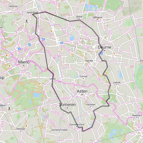 Miniatuurkaart van de fietsinspiratie "Bakel to Helmond Cycling Route" in Noord-Brabant, Netherlands. Gemaakt door de Tarmacs.app fietsrouteplanner