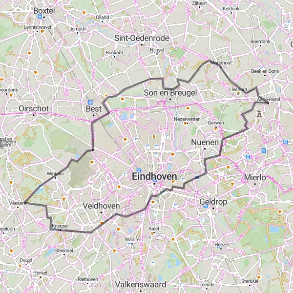 Miniatuurkaart van de fietsinspiratie "Kasteel Croy naar Aarle-Rixtel Fietsroute" in Noord-Brabant, Netherlands. Gemaakt door de Tarmacs.app fietsrouteplanner