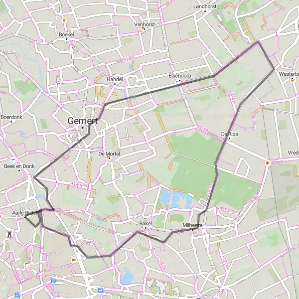 Map miniature of "Gemert Loop: Exploring the History of This Charming Dutch Village" cycling inspiration in Noord-Brabant, Netherlands. Generated by Tarmacs.app cycling route planner