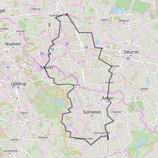 Map miniature of "Countryside Escape: Treading the Path Less Traveled" cycling inspiration in Noord-Brabant, Netherlands. Generated by Tarmacs.app cycling route planner