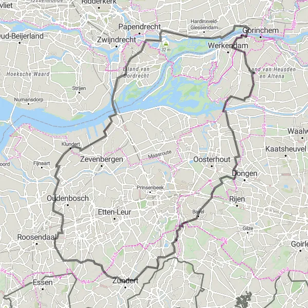 Map miniature of "Outside the City: Almkerk to Dordrecht Loop" cycling inspiration in Noord-Brabant, Netherlands. Generated by Tarmacs.app cycling route planner