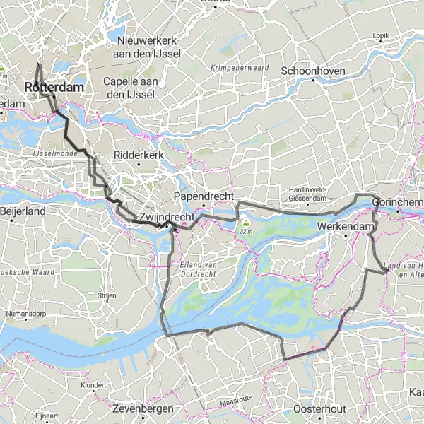 Map miniature of "Dutch Waterways and Natural Beauty" cycling inspiration in Noord-Brabant, Netherlands. Generated by Tarmacs.app cycling route planner