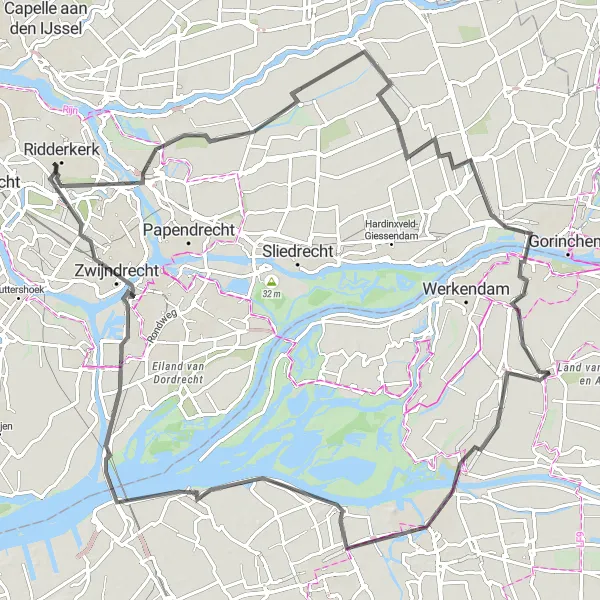 Map miniature of "Historical Towns and Riverside Views" cycling inspiration in Noord-Brabant, Netherlands. Generated by Tarmacs.app cycling route planner