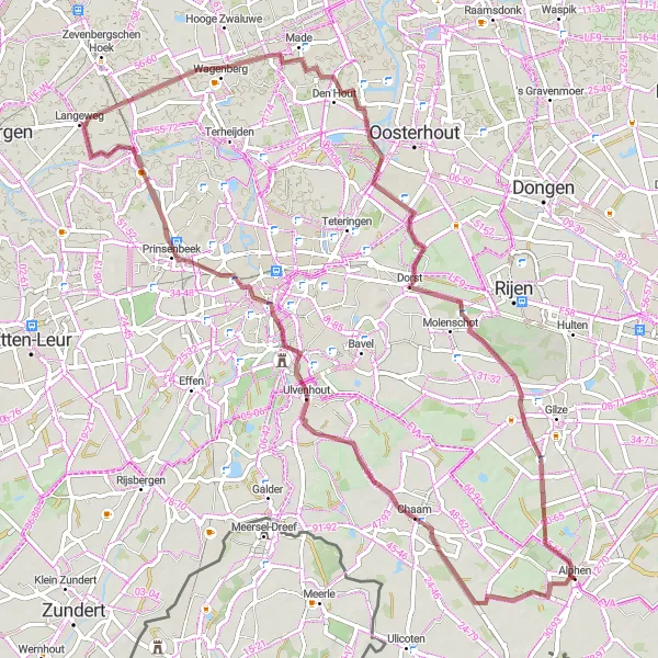 Map miniature of "Gravel Route: Chaam and Countryside" cycling inspiration in Noord-Brabant, Netherlands. Generated by Tarmacs.app cycling route planner