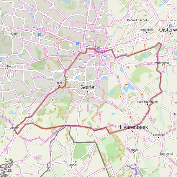Map miniature of "Gravel Route: Alphen and Kempentoren" cycling inspiration in Noord-Brabant, Netherlands. Generated by Tarmacs.app cycling route planner