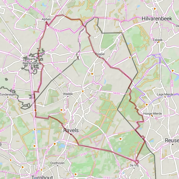 Map miniature of "Poppel to Noord-Brabant Gravel Adventure" cycling inspiration in Noord-Brabant, Netherlands. Generated by Tarmacs.app cycling route planner