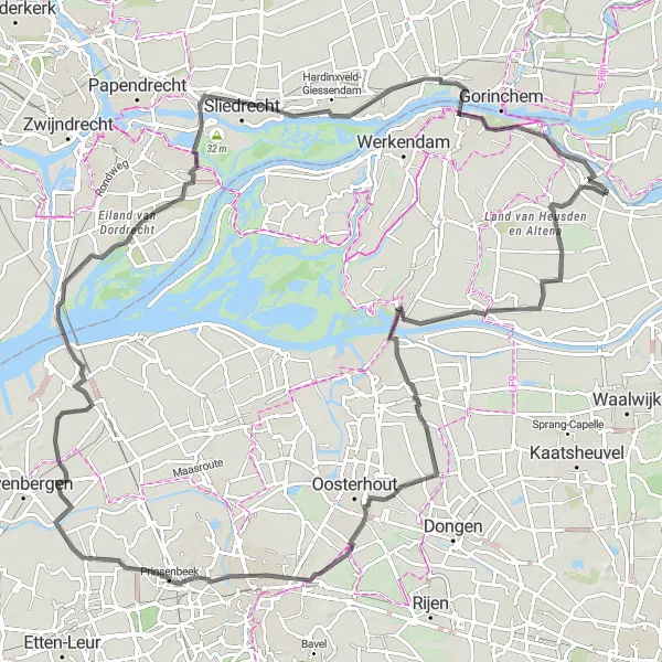 Miniatuurkaart van de fietsinspiratie "Kastelen en Rivieren Fietstocht" in Noord-Brabant, Netherlands. Gemaakt door de Tarmacs.app fietsrouteplanner