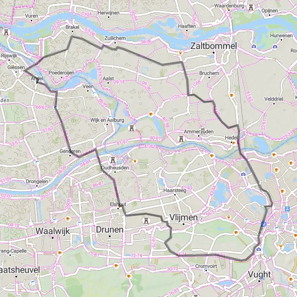 Miniatuurkaart van de fietsinspiratie "Rondje Andel en omgeving" in Noord-Brabant, Netherlands. Gemaakt door de Tarmacs.app fietsrouteplanner