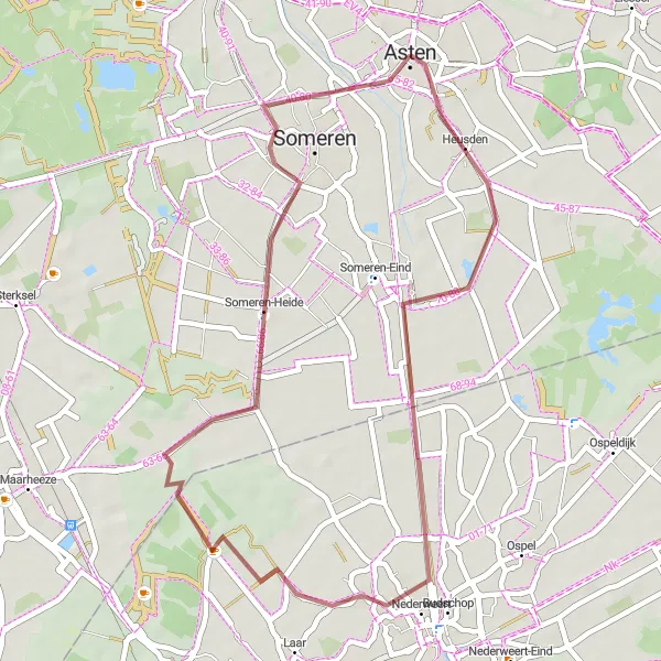 Map miniature of "Sluis 13 and Someren-Heide Gravel Route" cycling inspiration in Noord-Brabant, Netherlands. Generated by Tarmacs.app cycling route planner