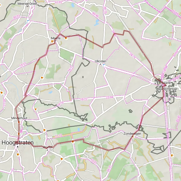 Map miniature of "Zondereigen to Meerle Gravel Route" cycling inspiration in Noord-Brabant, Netherlands. Generated by Tarmacs.app cycling route planner