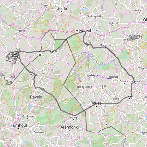 Miniatuurkaart van de fietsinspiratie "Brabants Grenslandschap" in Noord-Brabant, Netherlands. Gemaakt door de Tarmacs.app fietsrouteplanner