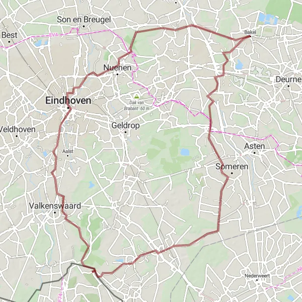 Map miniature of "Lierop to Overschot Gravel Loop" cycling inspiration in Noord-Brabant, Netherlands. Generated by Tarmacs.app cycling route planner